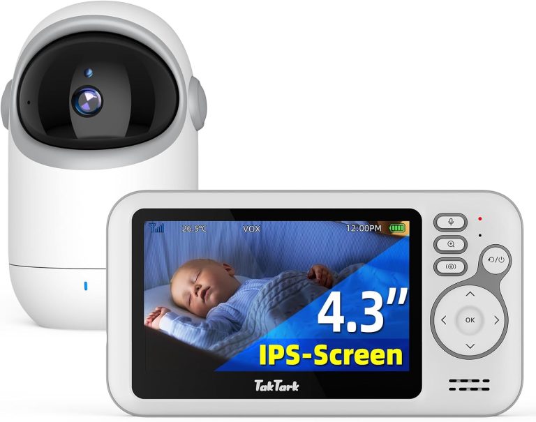 TakTark Babyphone Camera, 4.3'' Video Babyphones Camera avec 300° Pan-Tilt-Zoom a Distance, Camera Bebe Surveillance de la Temperature, VOX, Vision Nocturne, Communication Bidirectionnelle