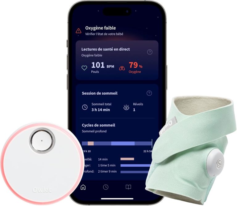 Owlet Dream Sock, Système de surveillance intelligent pour bébé, suivi en direct de la fréquence cardiaque et de l'oxygène du nourrisson