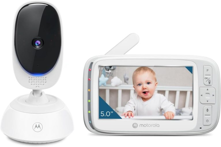 Motorola Nursery VM75 Babyphone Vidéo 5 pouces, Vision Nocturne, Bidirectionnel, Zoom numérique, Berceuses, Capteur de température
