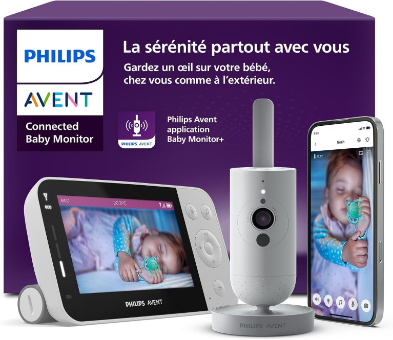 AVENT Philips babyphone Video connecté avec Wi-FI, caméra HD de Haute qualité, Vision Nocturne Infrarouge, détection des Pleurs, Audio bidirectionnel, 12 Heures d'autonomie en Mode éco, SCD951/26