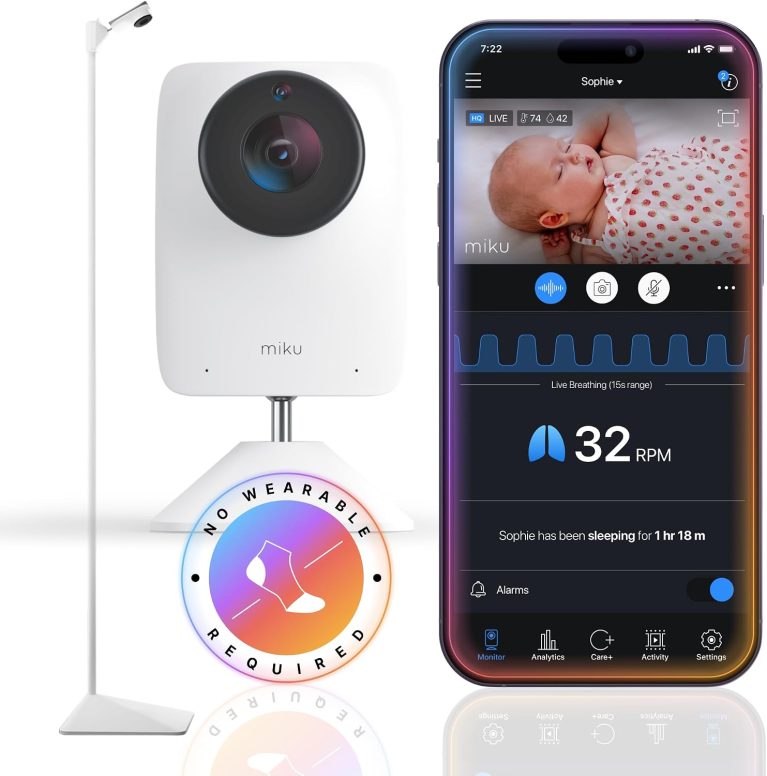 Miku Moniteur de bébé Pro AI avec application, alertes de données sans portable, montage complet